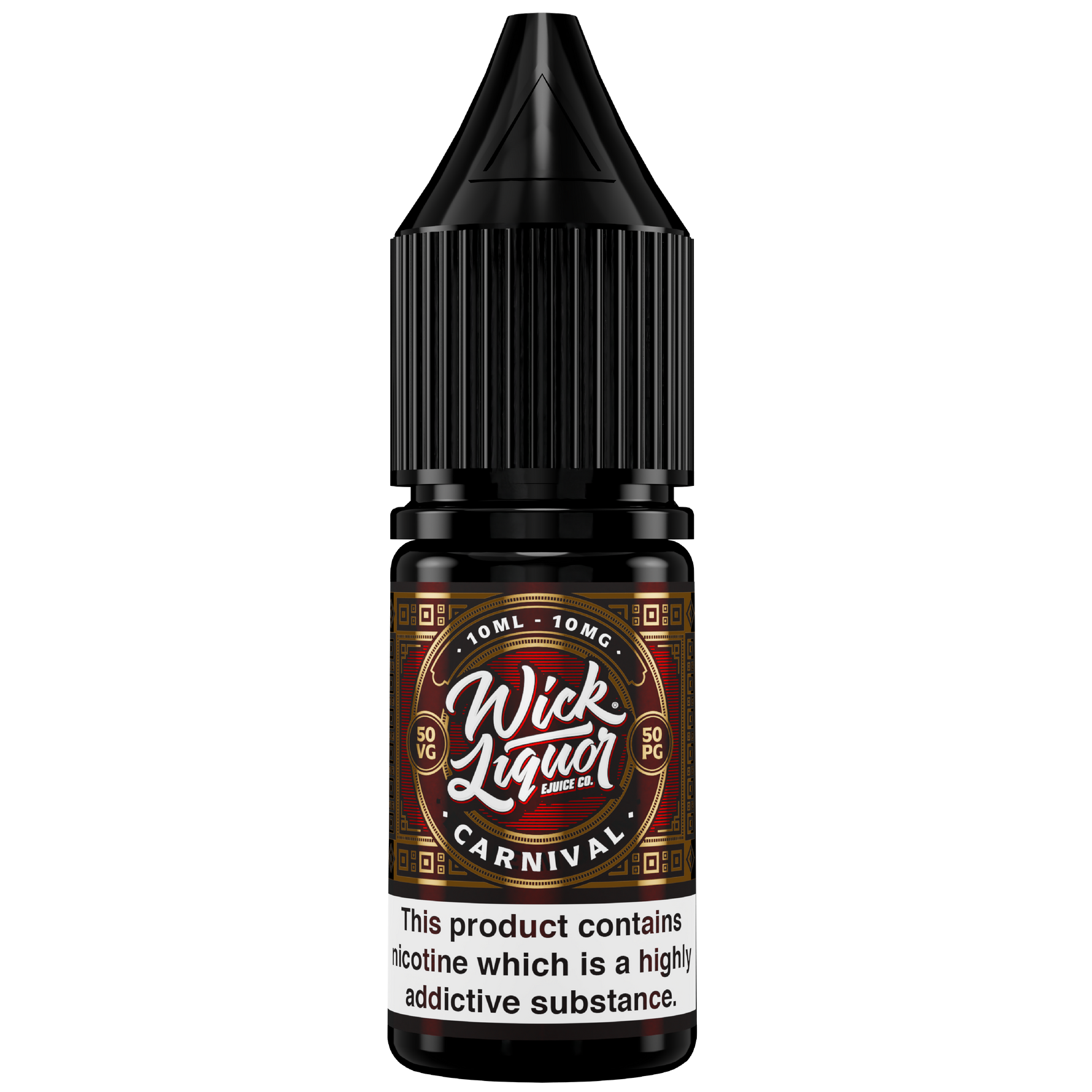 Wick Liquor Carnival 10ml NS in 10ml chubby gorilla bottle with 10ml carnival label and bold wick liquor logo - IFO Vapes