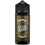 Wick liquor Boulevard Shattered 100ml in 100ml chubby gorilla bottle with gold metallic label with paisley details and bold wick liquor logo.